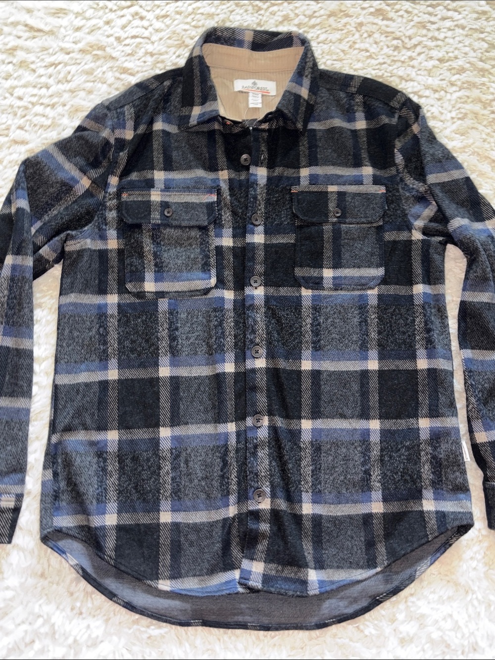 ⭐️🌴 RAINFOREST Black, Blue & Gray Plaid Button-Down Shirt